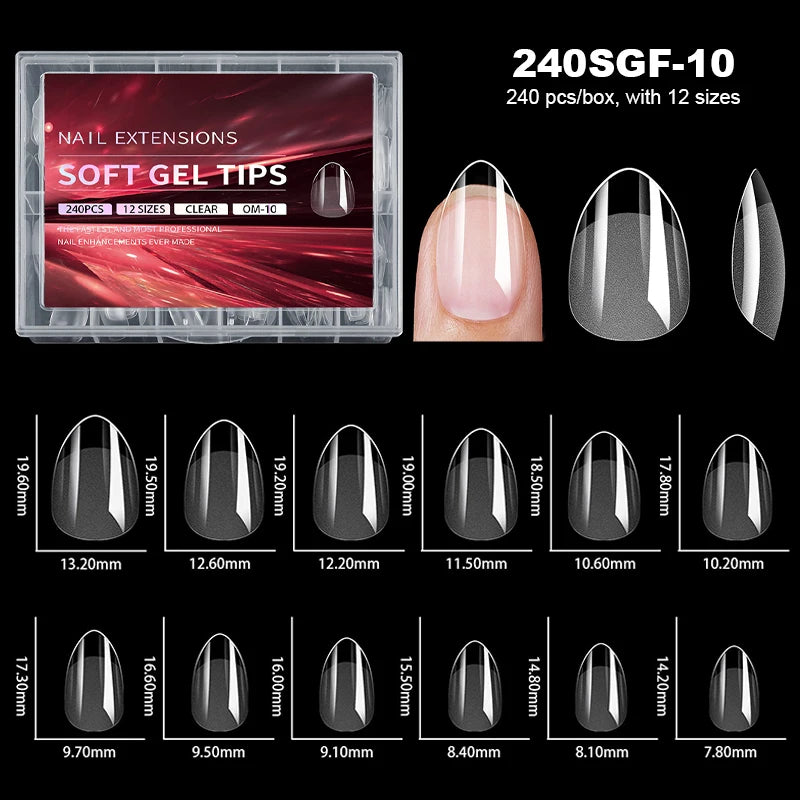 240pcs Luxury Soft Gel False Nail Tips – Semi-Matte Full Cover Artificial Extensions