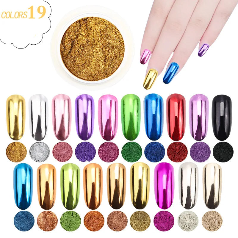 1pc 19 Colours Mirror Nail Glitter Powder – 0.5g Chrome Dust for Metallic, Holographic, and Chunky Nail Art