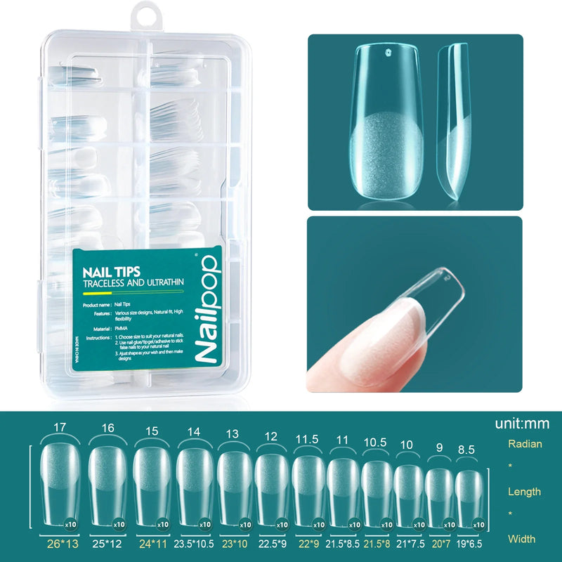 Nailpop 120pcs Gel X Nail Tips – Medium/Short Almond & Square Soft Gel Tips