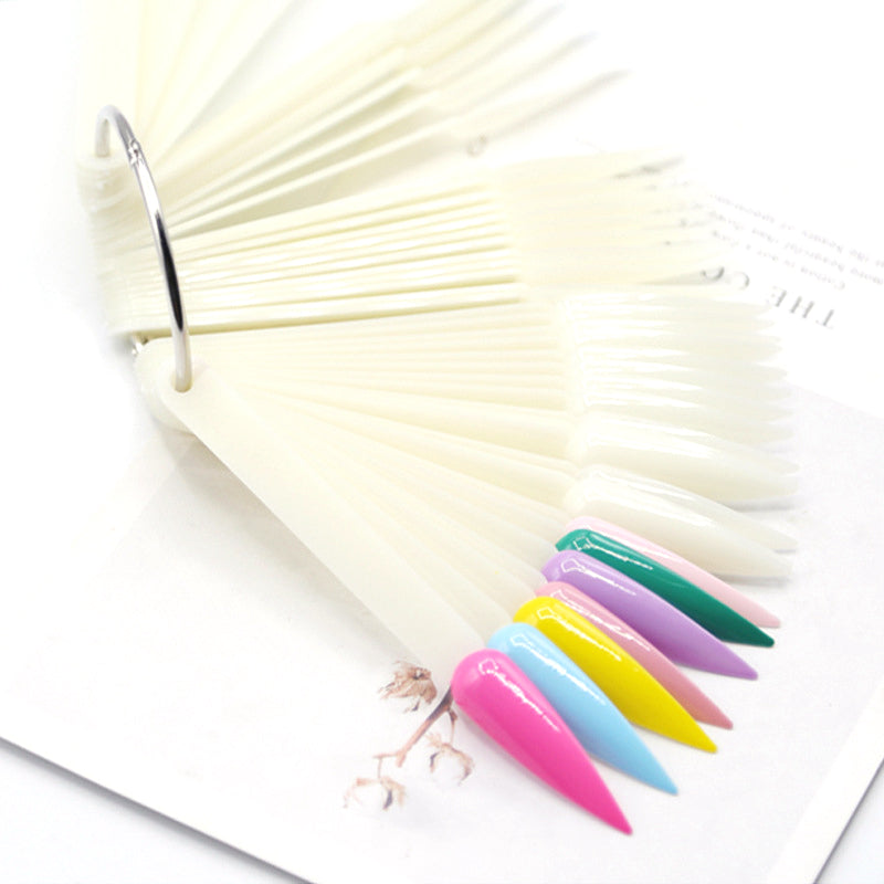 50PCS Oval Fan Nail Swatch Tips – Clear & Natural Nail Display for Gel Polish Practice