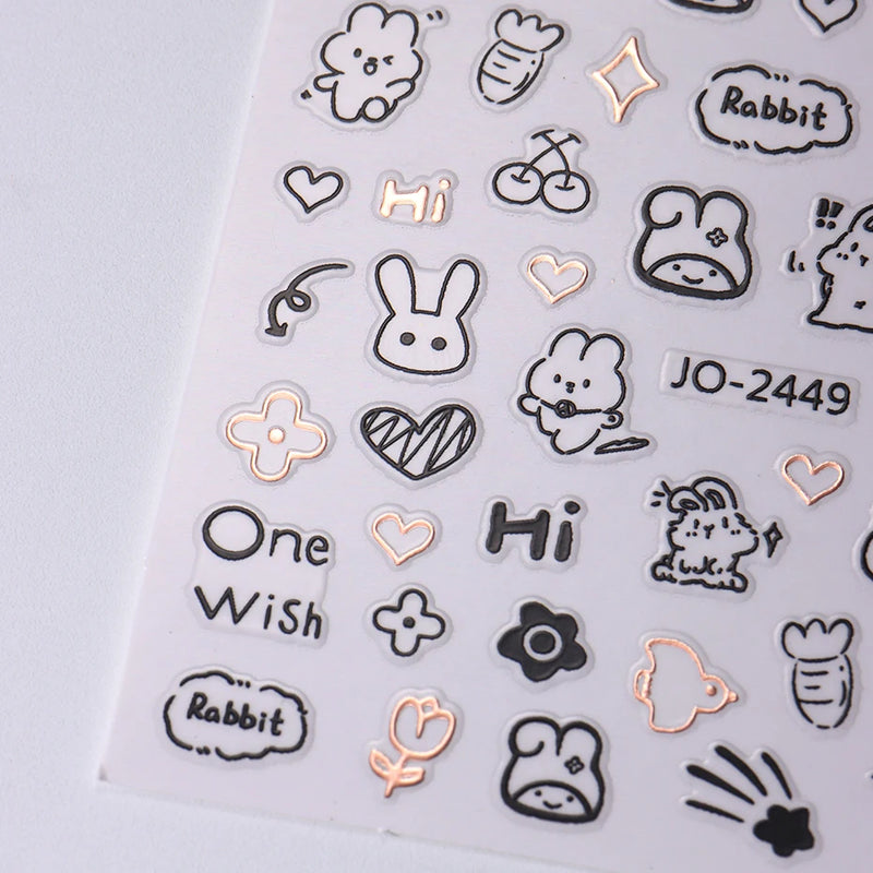 2pcs Cartoon Cat Holographic Nail Stickers – Childlike Heart & Star Designs in Silver Chrome