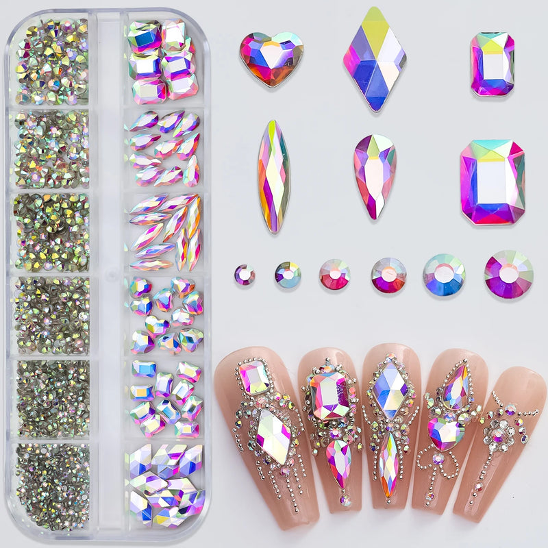 12 Grid Pink Crystal Nail Rhinestones – Luxury Nail Charms, Jewellery & Gems for Nail Art Decoration