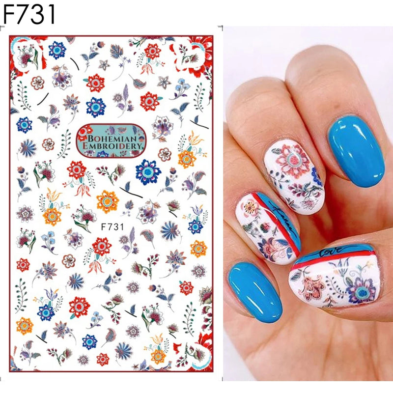 3D Fashion Poster Portrait Flower Nail Art Stickers – DIY Nail Decals
