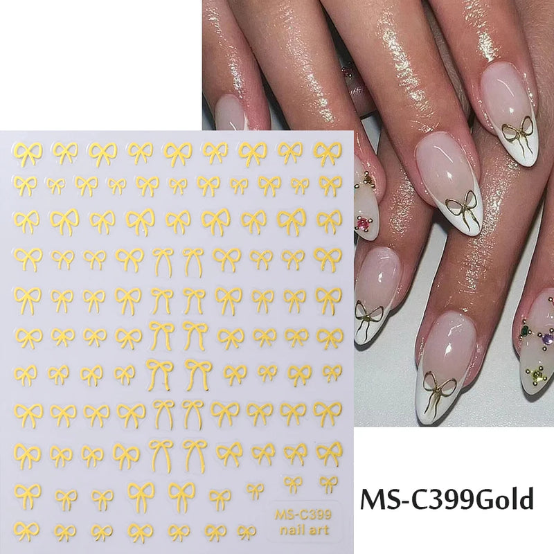 Mini Bowknot Nail Art Stickers – Self-Adhesive Lace Ribbon & Butterfly Decals, Black/White/Pink