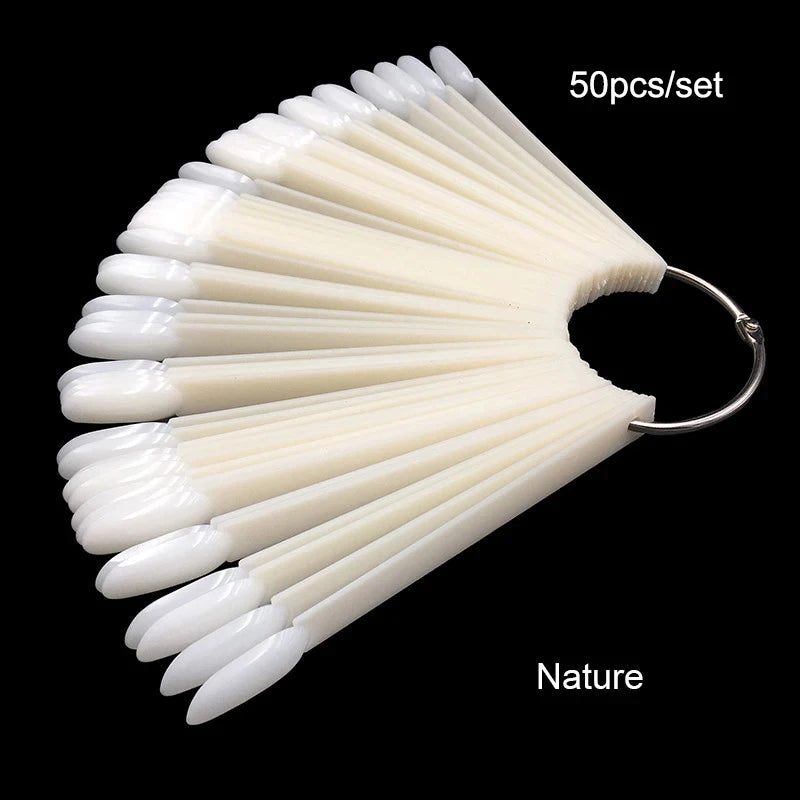 50PCS Clear & Natural Nail Colour Display Tips – Fan-Shaped Practice Palette for Gel Polish