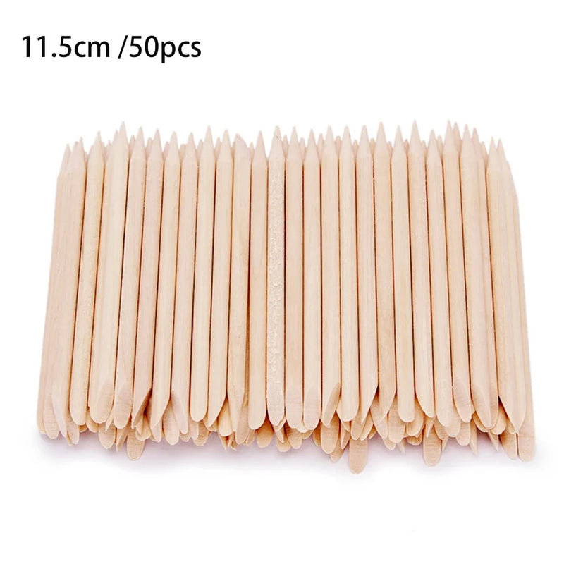 50/100pcs Orange Wood Cuticle Pushers – Dual-End Nail Art Sticks for Manicure & Pedicure Care