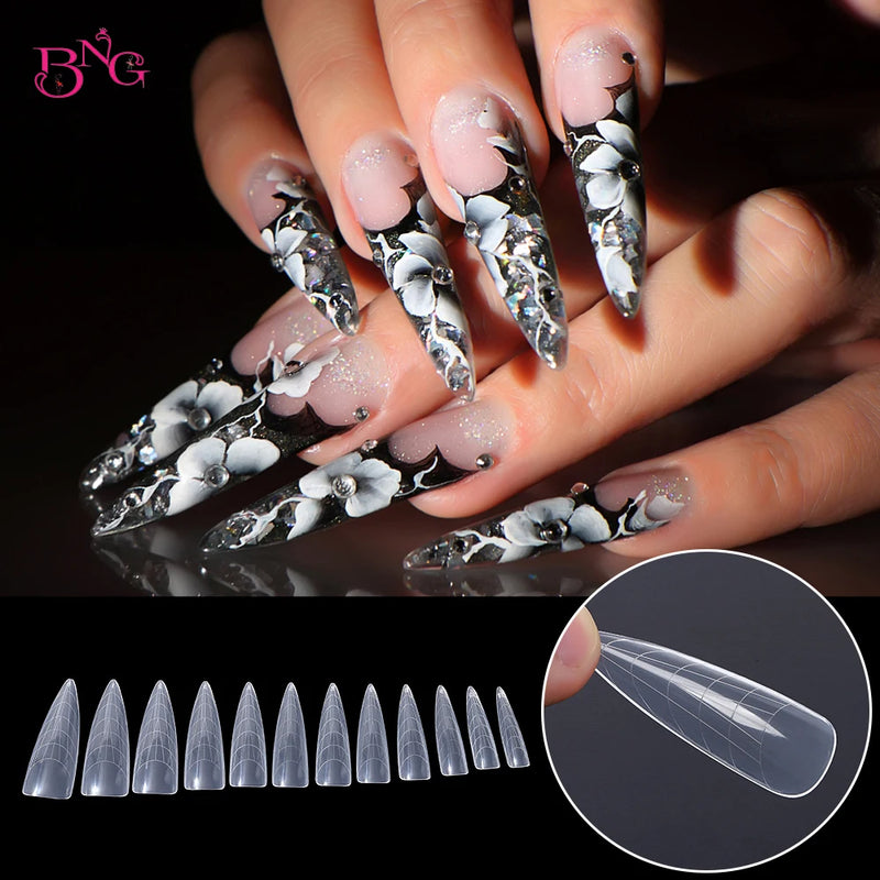 120PCS Clear Dual Forms for Poly Gel – Stiletto & Coffin Nail Extension Moulds