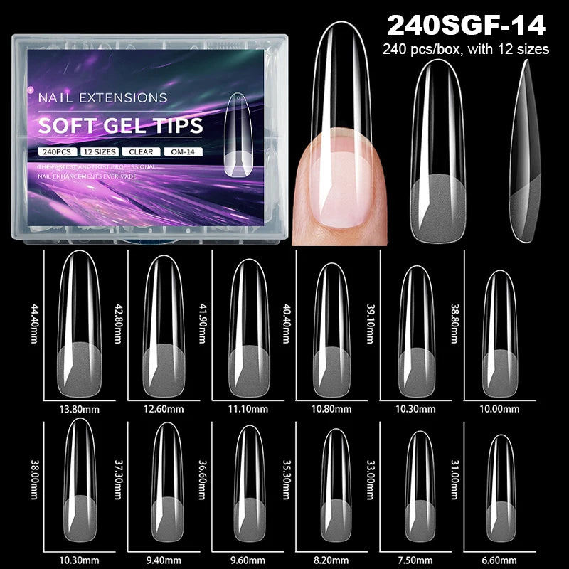 240pcs Luxury Soft Gel False Nail Tips – Semi-Matte Full Cover Artificial Extensions