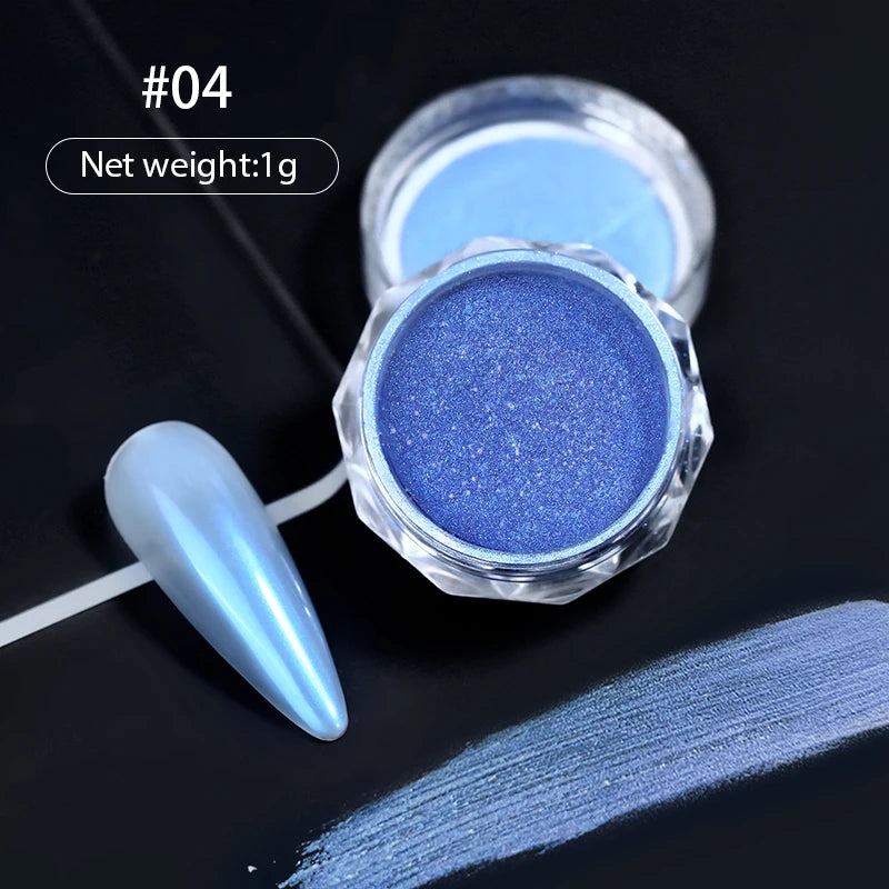 NICOLE DIARY Bright White Pearl Nail Powder – Moonlight Mirror Aurora Effect