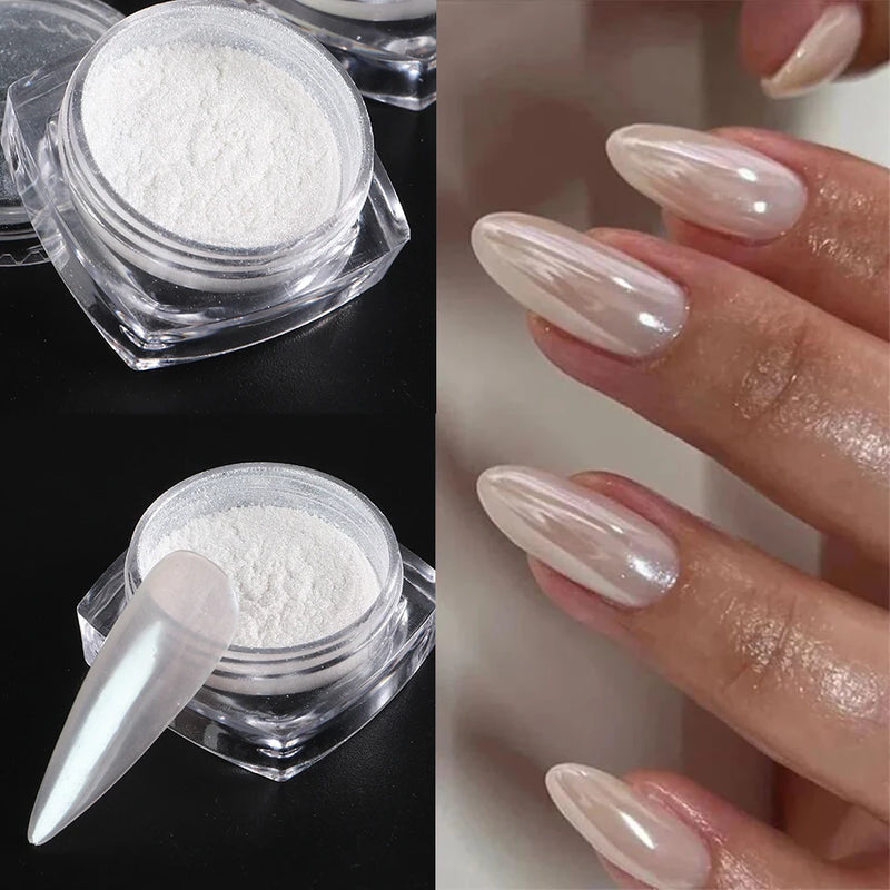 Moonlight Pearl White Chrome Powder – Aurora Mirror Nail Glitter