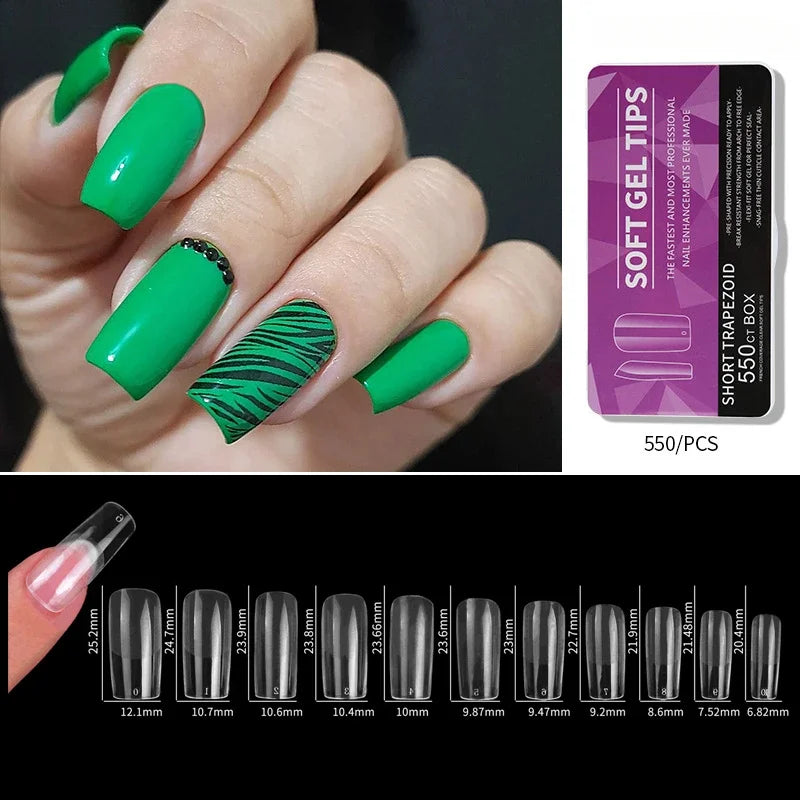 550pcs/Box Clear Acrylic Long Fake Nails – Almond, French, Coffin, Full Half Cover False Nail Tips