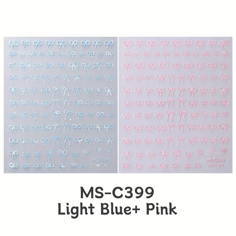Mini Bowknot Nail Art Stickers – Self-Adhesive Lace Ribbon & Butterfly Decals, Black/White/Pink