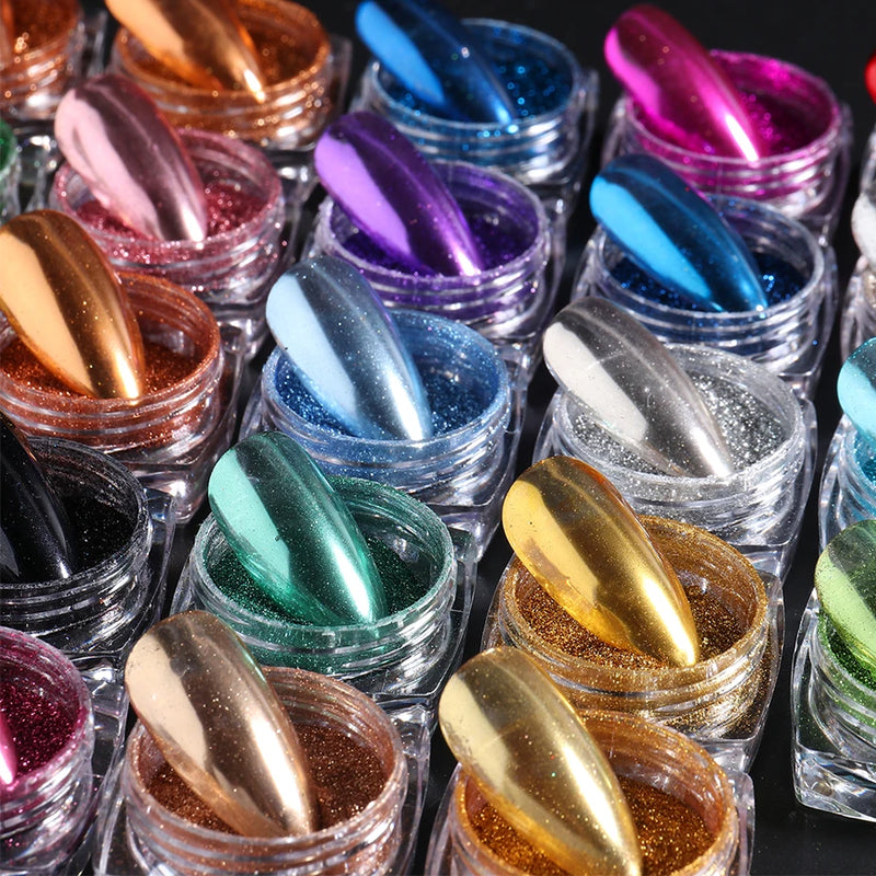 23 Colours Chrome Nail Powder Set – Y2K Metallic Mirror Pigments for Gel Nails & Nail Art Design