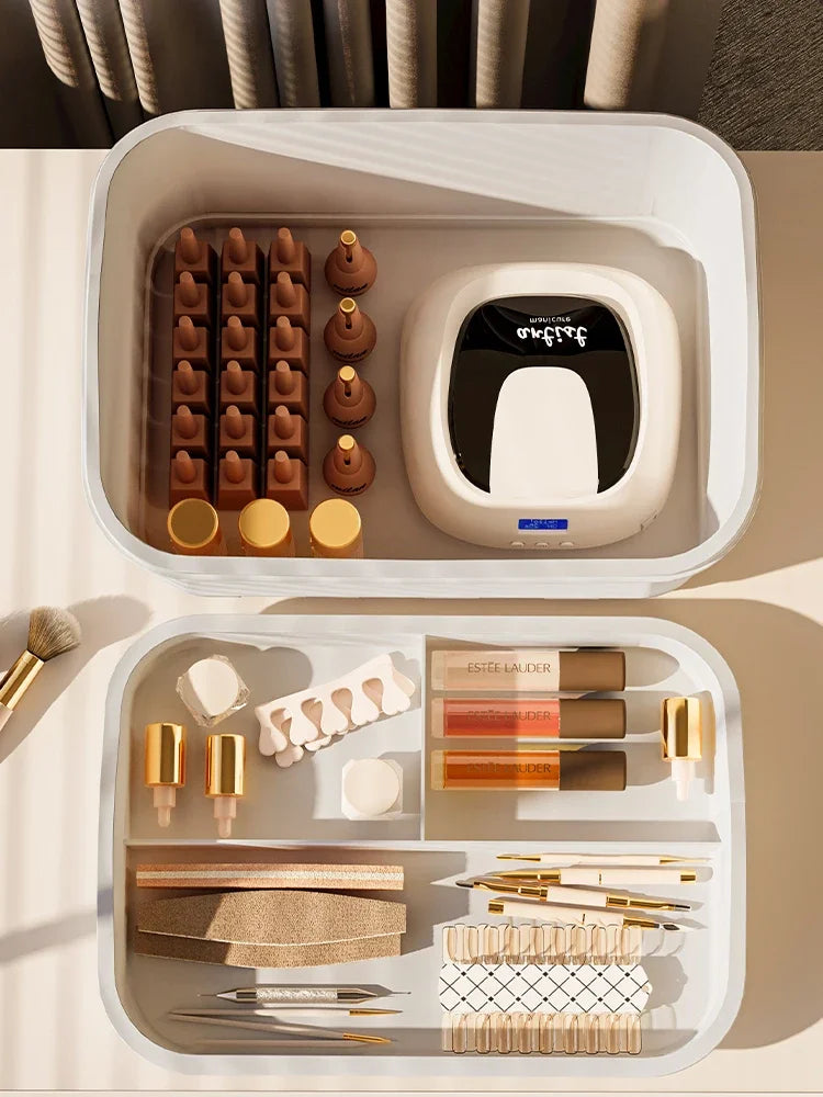 Layered Nail Art Tool Storage Box – Plastic Desktop Organiser for Cotton Pads & Nail Supplies
