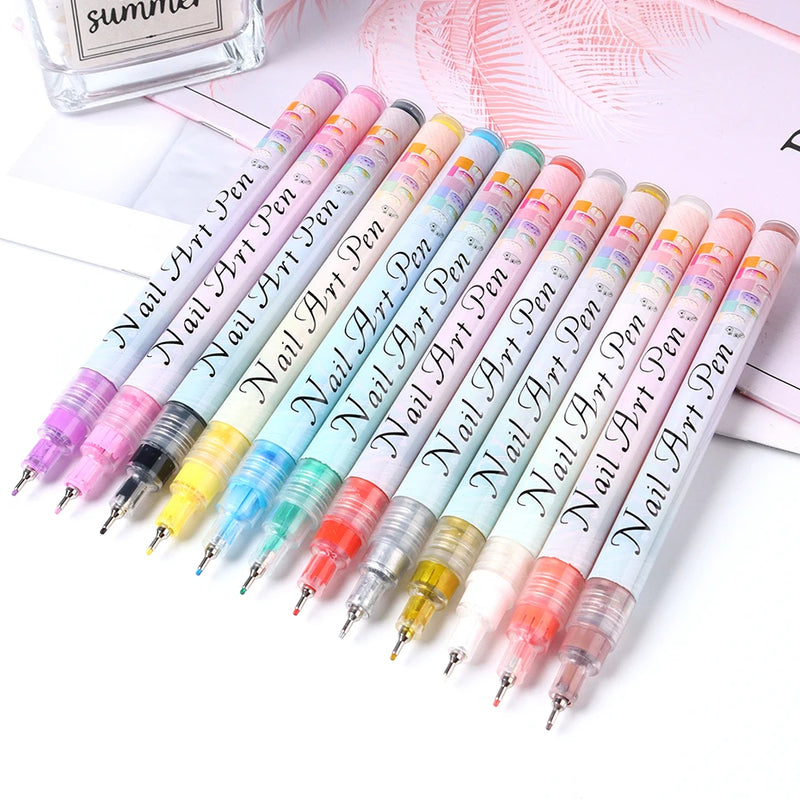 12-Piece Nail Art Graffiti Pen Set – Waterproof Nail Markers for Fine Details & Floral Designs