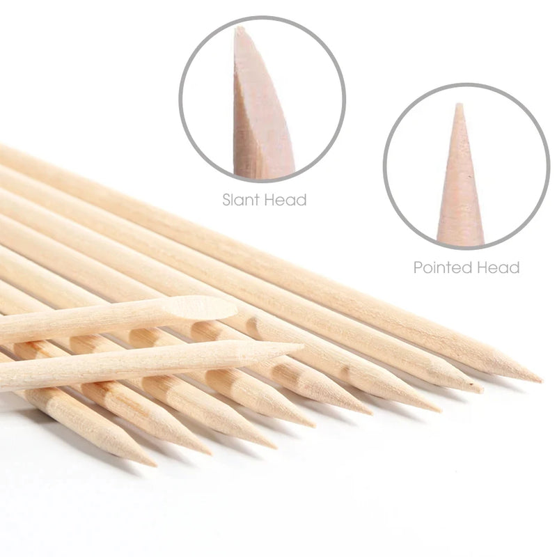 50/100pcs Orange Wood Cuticle Pushers – Dual-End Nail Art Sticks for Manicure & Pedicure Care