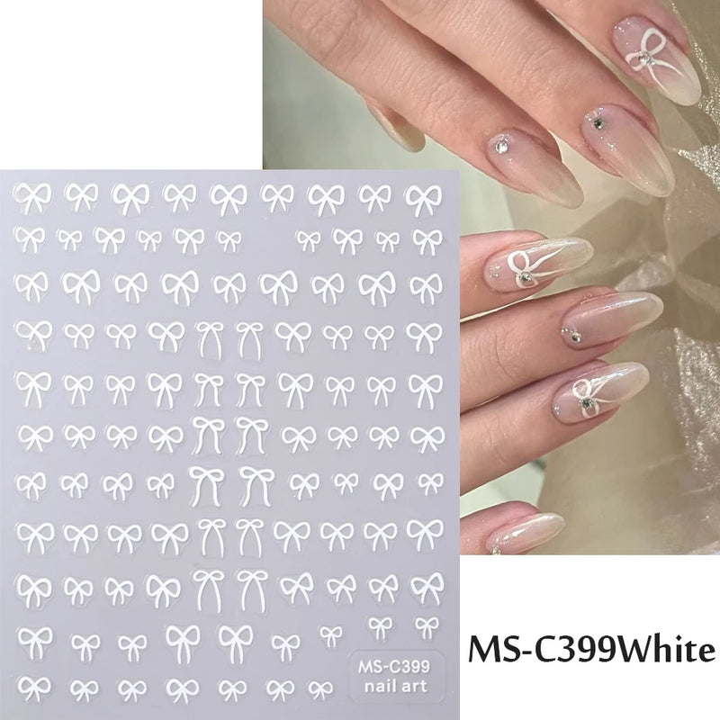 Mini Bowknot Nail Art Stickers – Self-Adhesive Lace Ribbon & Butterfly Decals, Black/White/Pink