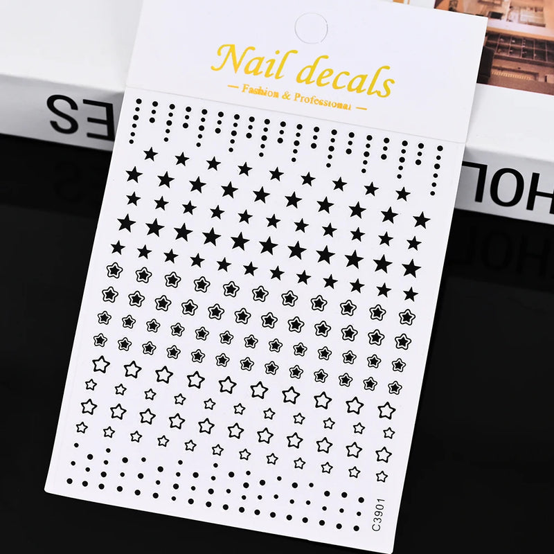 3D Gold Sun/Moon/Star Bronzing Nail Art Stickers – Gold & Silver Self-Adhesive Decals