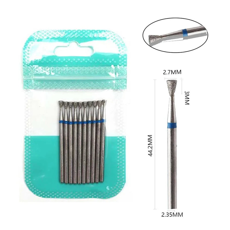 10pcs Diamond Nail Drill Bits Set – 3/32" Electric Manicure & Pedicure Milling Cutter