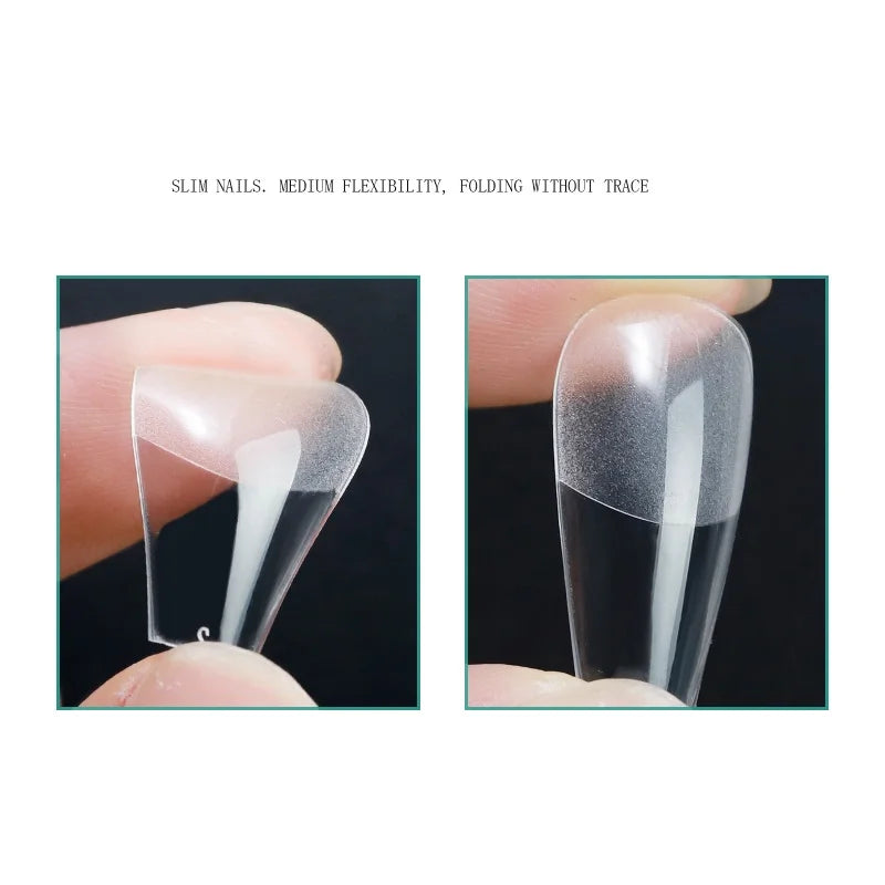 1 Box Clear Long False Nails – Almond & Coffin Soft Gel Tips for Extensions