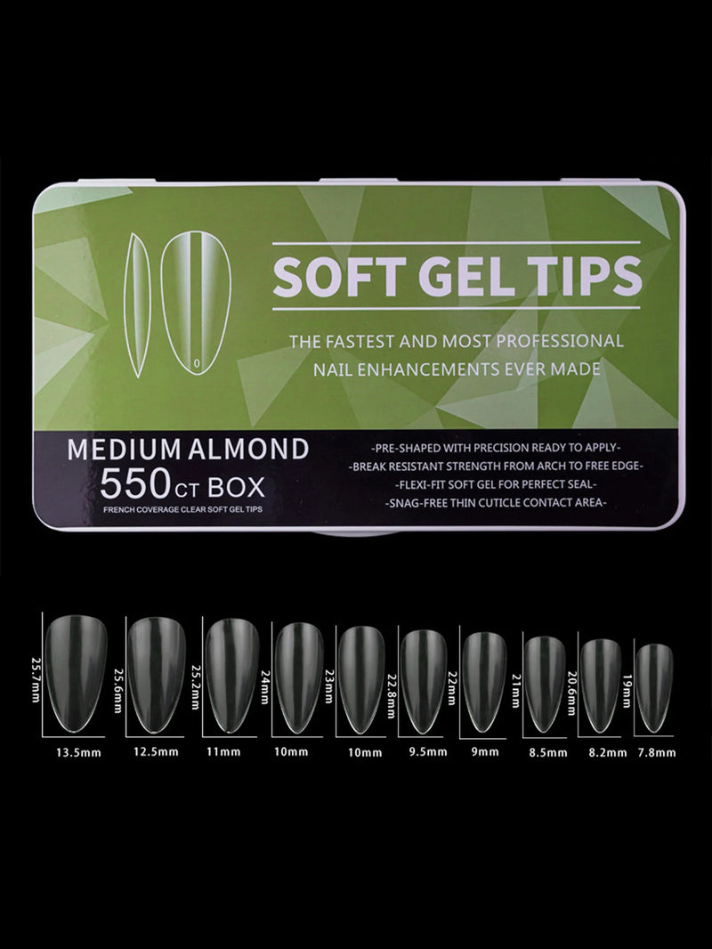 550pcs Soft Gel Coffin Nail Tips – Long Half-Matte Full Cover False Nails for DIY Acrylic Manicures
