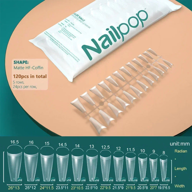 120PCS Coffin Soft Gel Press-On Nail Tips – Clear & Matte Full Cover for Extensions