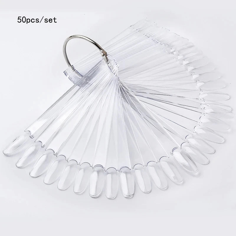 50PCS Clear & Natural Nail Colour Display Tips – Fan-Shaped Practice Palette for Gel Polish