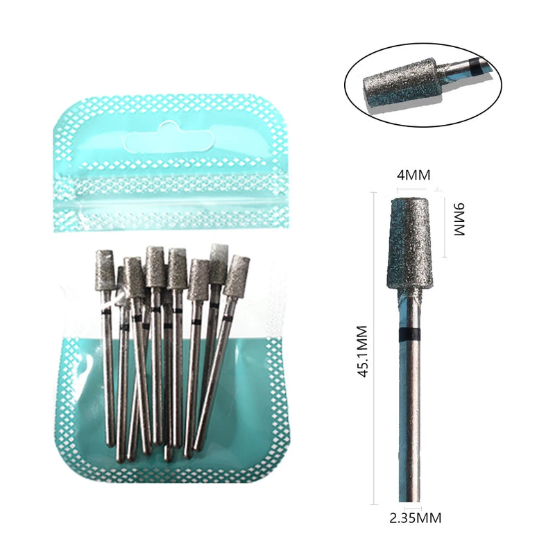 10pcs Diamond Nail Drill Bits Set – 3/32" Electric Manicure & Pedicure Milling Cutter