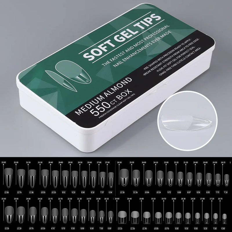 550pcs Soft Gel Nail Tips – Medium Short Almond & Coffin Full Cover Matte Extension for DIY Manicure