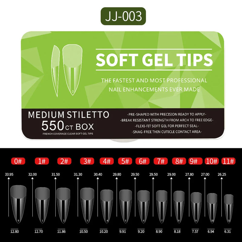 550PCS Soft Gel Nail Tips – Full Cover False Acrylic Nail Tips for Extensions, Short & Medium Shapes