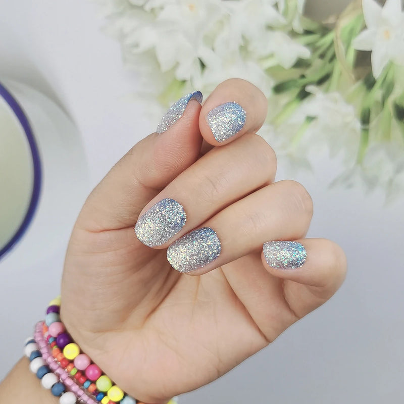 24Pcs Kids Press-On Nails – Glitter Bling Fake Nail Tips, DIY Manicure for Girls Aged 6+