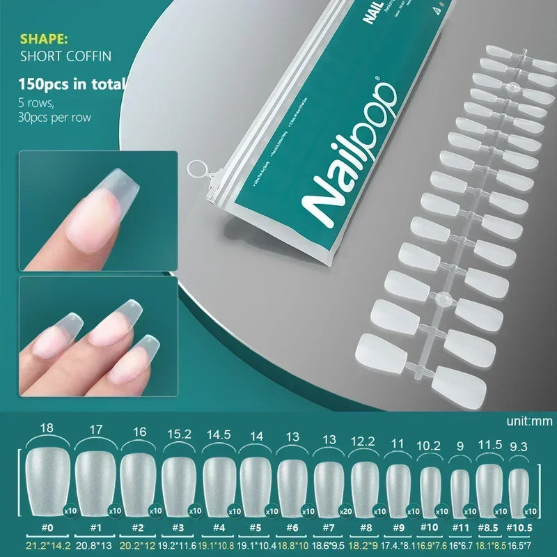 120PCS Coffin Soft Gel Press-On Nail Tips – Clear & Matte Full Cover for Extensions