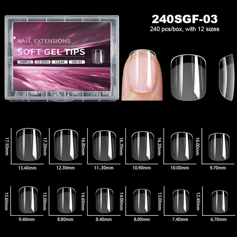 240pcs Luxury Soft Gel False Nail Tips – Semi-Matte Full Cover Artificial Extensions