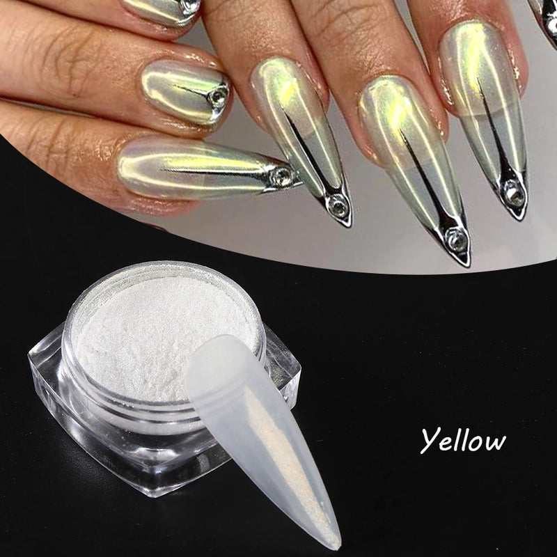 Moonlight Pearl White Chrome Powder – Aurora Mirror Nail Glitter