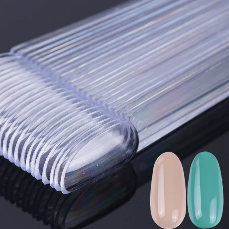 50pcs Fan-Shaped Nail Display Tips – Clear & Natural Colour Swatch Chart