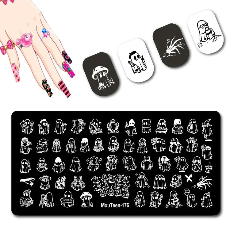 Cartoon Nail Stamping Plate – Stainless Steel Nail Art Template for DIY Manicures (12x6cm)