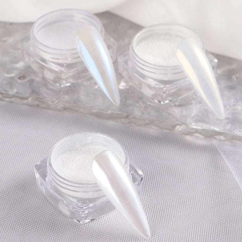 Moonlight Pearl White Chrome Powder – Aurora Mirror Nail Glitter
