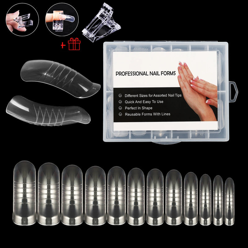 120PCS Clear Dual Forms for Poly Gel – Stiletto & Coffin Nail Extension Moulds