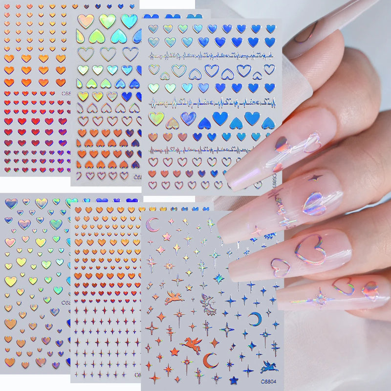 6 Sheets Ribbon Bowknots Nail Stickers - Cute 3D Bow Decals in Gold, Silver & Pink