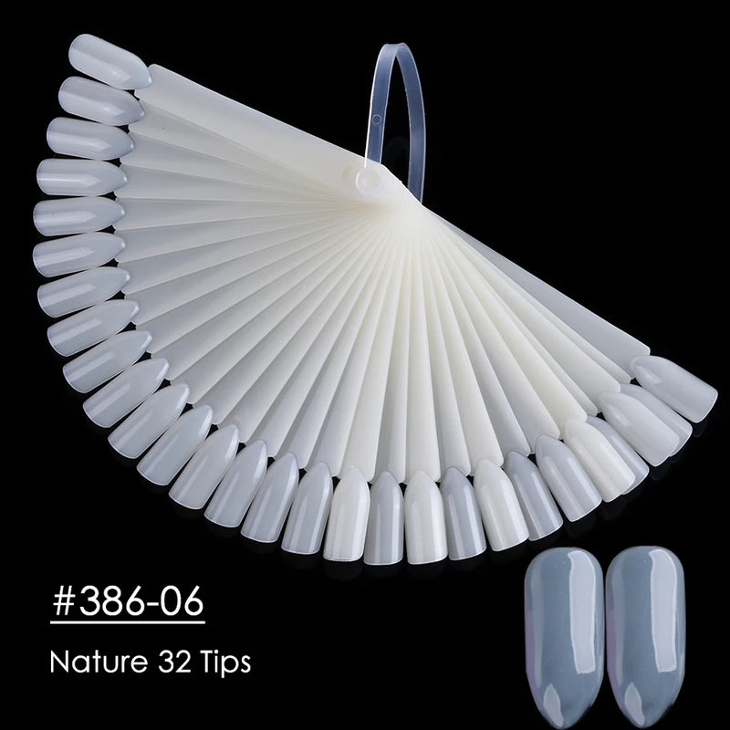 50pcs Fan-Shaped Nail Display Tips – Clear & Natural Colour Swatch Chart