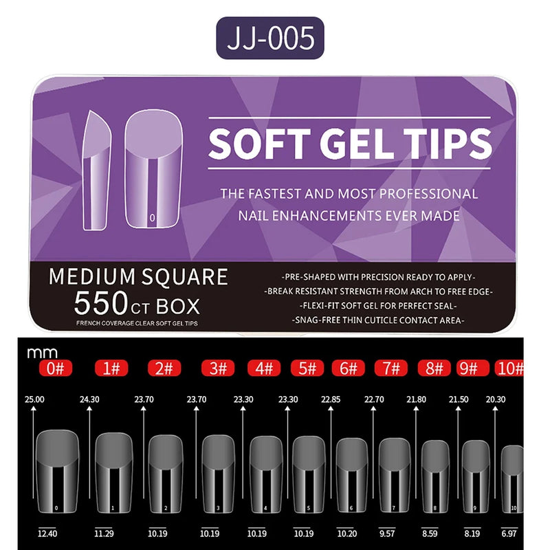 550pcs Soft Gel Nail Tips – Medium Short Almond & Coffin Full Cover Matte Extension for DIY Manicure