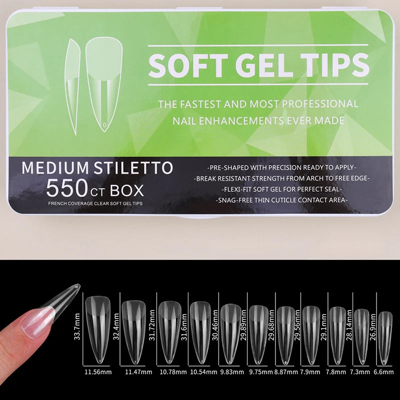 550pcs Soft Gel Nail Tips Set – Full Cover Matte Press-On Tips in Almond & Coffin Shapes