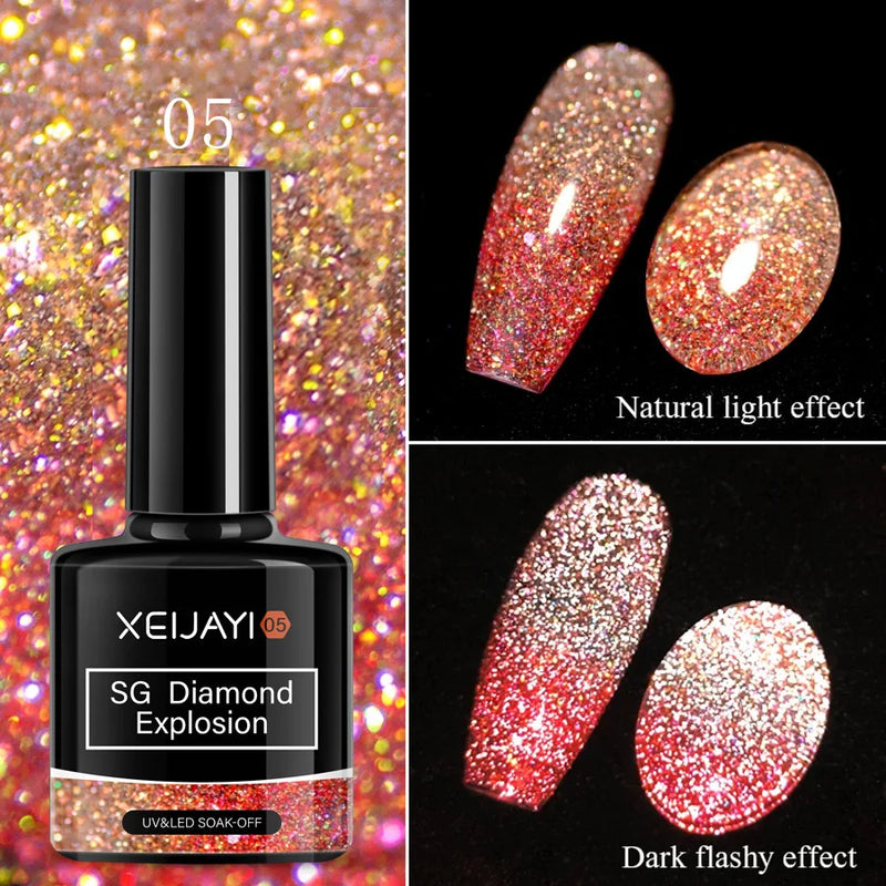 8ml Reflective Glitter Gel Nail Polish – Diamond Sparkling UV/LED Semi-Permanent Gel for Nail Art