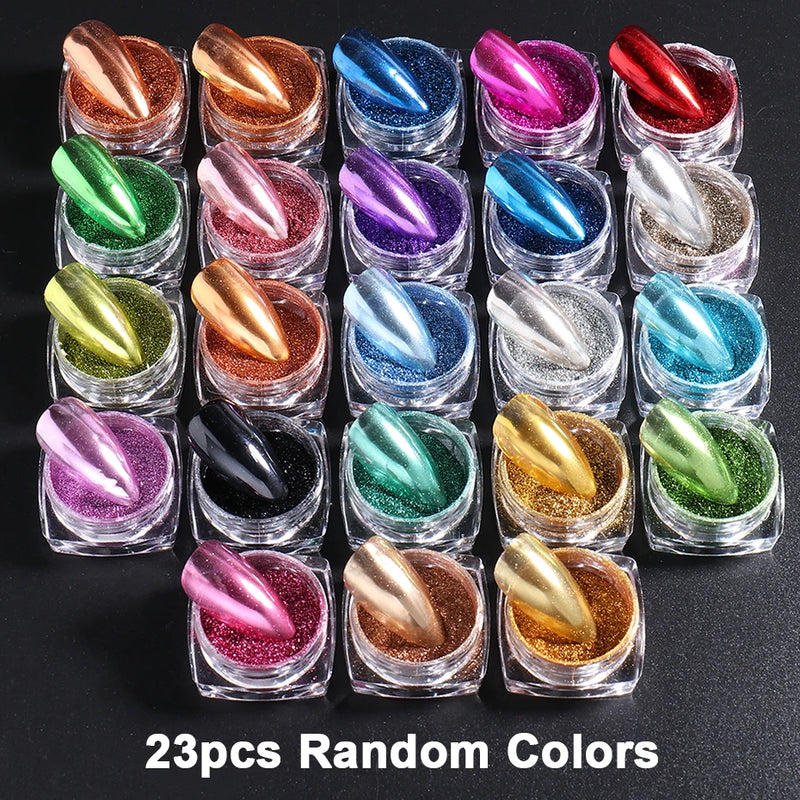 23 Colours Chrome Nail Powder Set – Y2K Metallic Mirror Pigments for Gel Nails & Nail Art Design