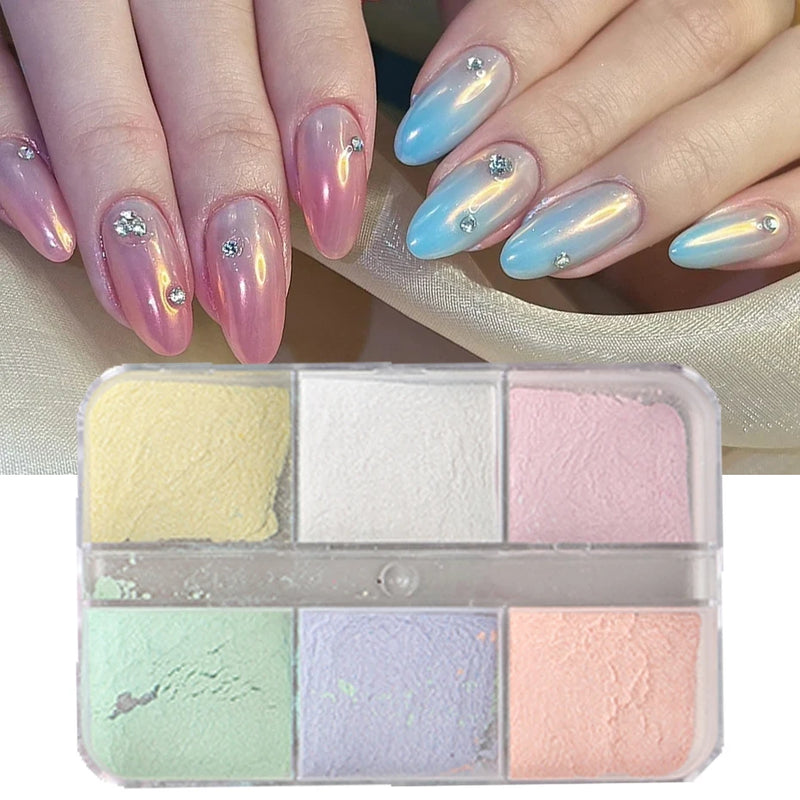 Moonlight Mirror Nail Powder – Aurora Chrome & Pearl Effect Pigment (6 Colours)