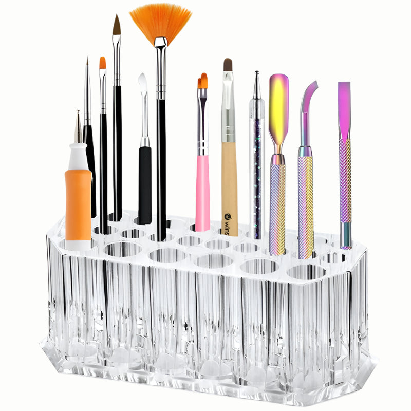 26-Hole Acrylic Nail Brush Organiser – Clear Display Shelf for Nail Art & Makeup Storage