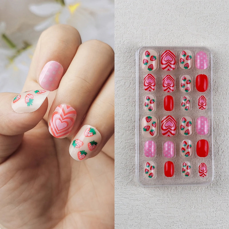 24Pcs Kids Press-On Nails – Glitter Bling Fake Nail Tips, DIY Manicure for Girls Aged 6+