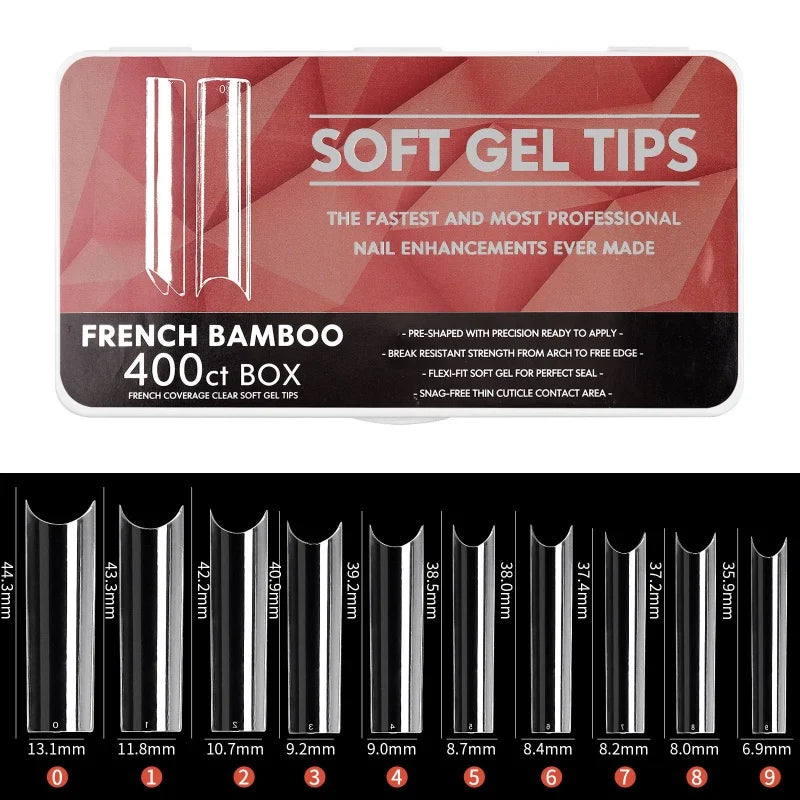 1 Box Clear Long False Nails – Almond & Coffin Soft Gel Tips for Extensions