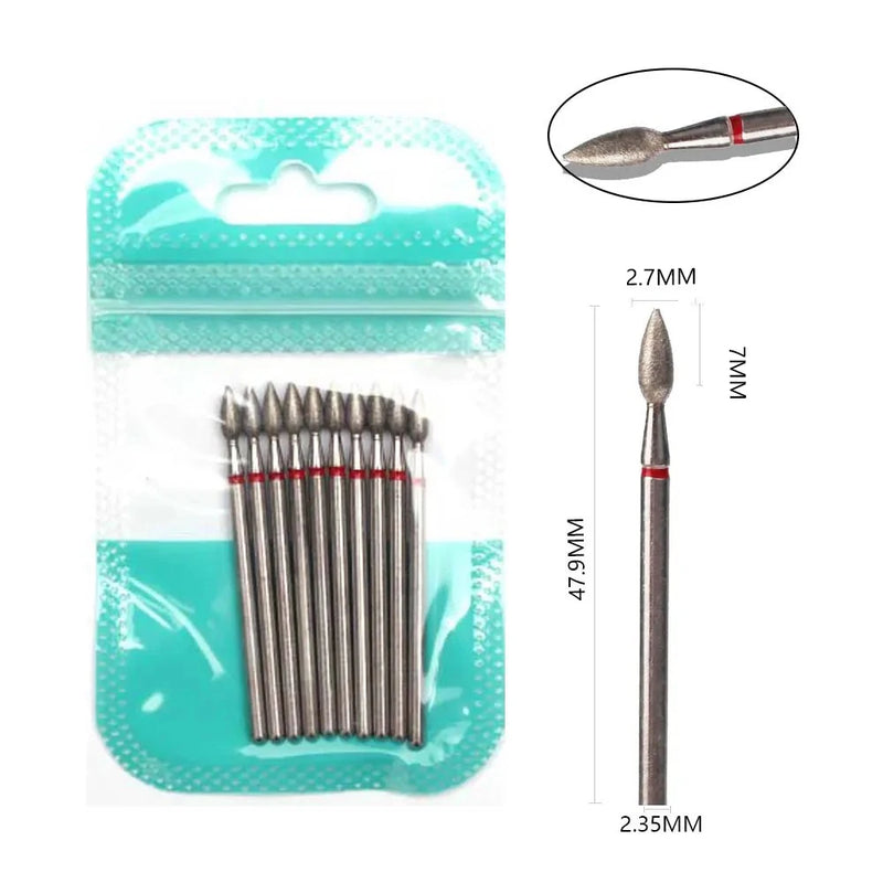 10pcs Diamond Nail Drill Bits Set – 3/32" Electric Manicure & Pedicure Milling Cutter