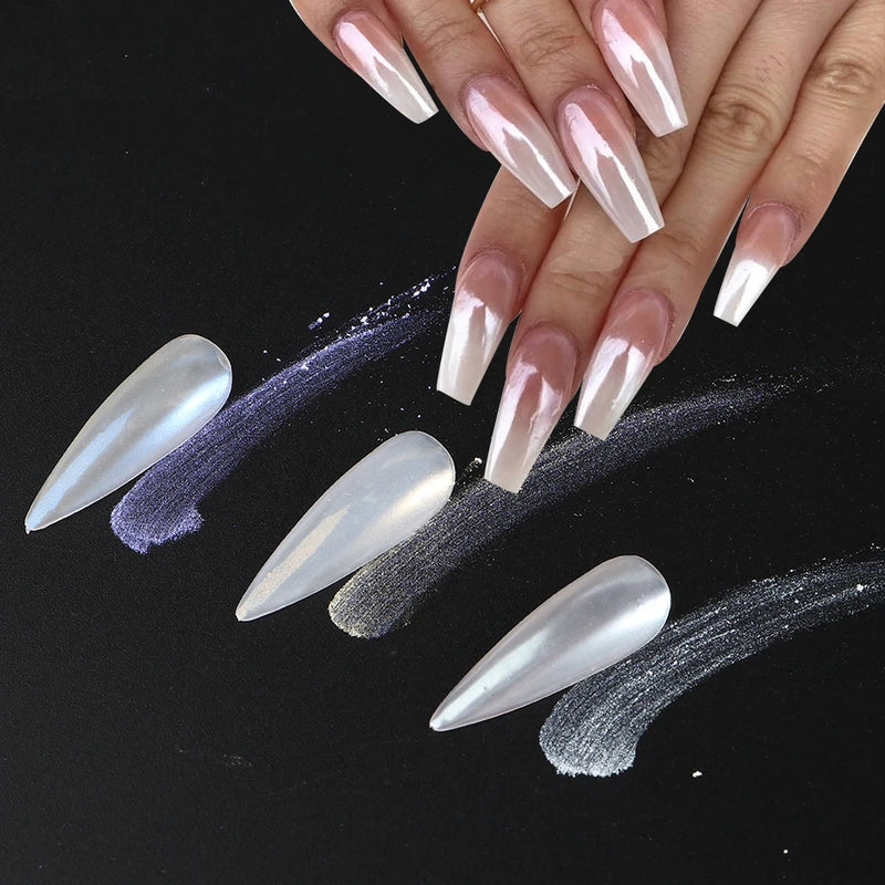 Moonlight Pearl White Chrome Powder – Aurora Mirror Nail Glitter